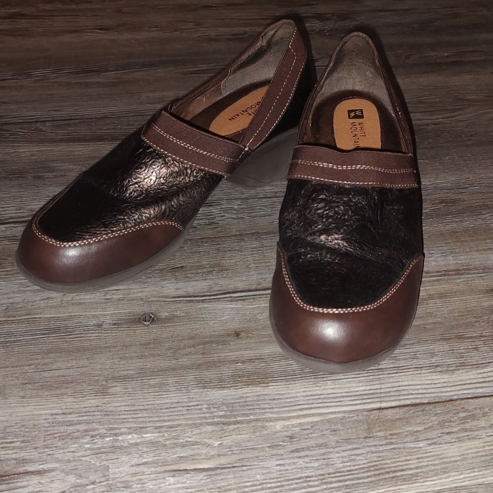White Mountain Womens Clogs Size 10 Brown Leather Wedge Heel Shoes